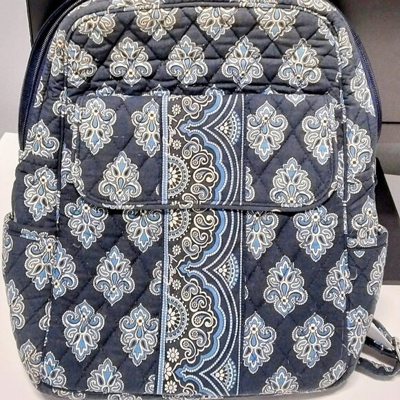 Vera Bradley Handbags - Vera Bradley Floral Pattern Navy Blue Backpack (15”x12”)
